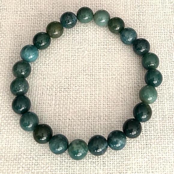 Natural Crystal Moss Agate 8mm Gemstone Stretch Bracelet 7” - Picture 2 of 4